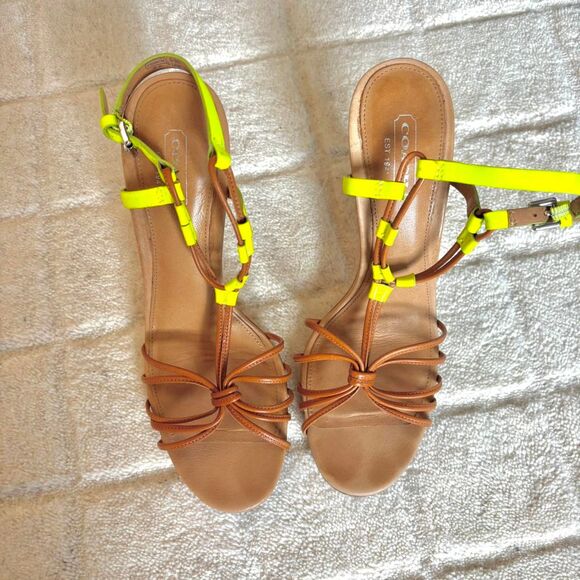 COACH Lana Leather Strappy Heel Sandal Yellow size 7.5 - Picture 2 of 5